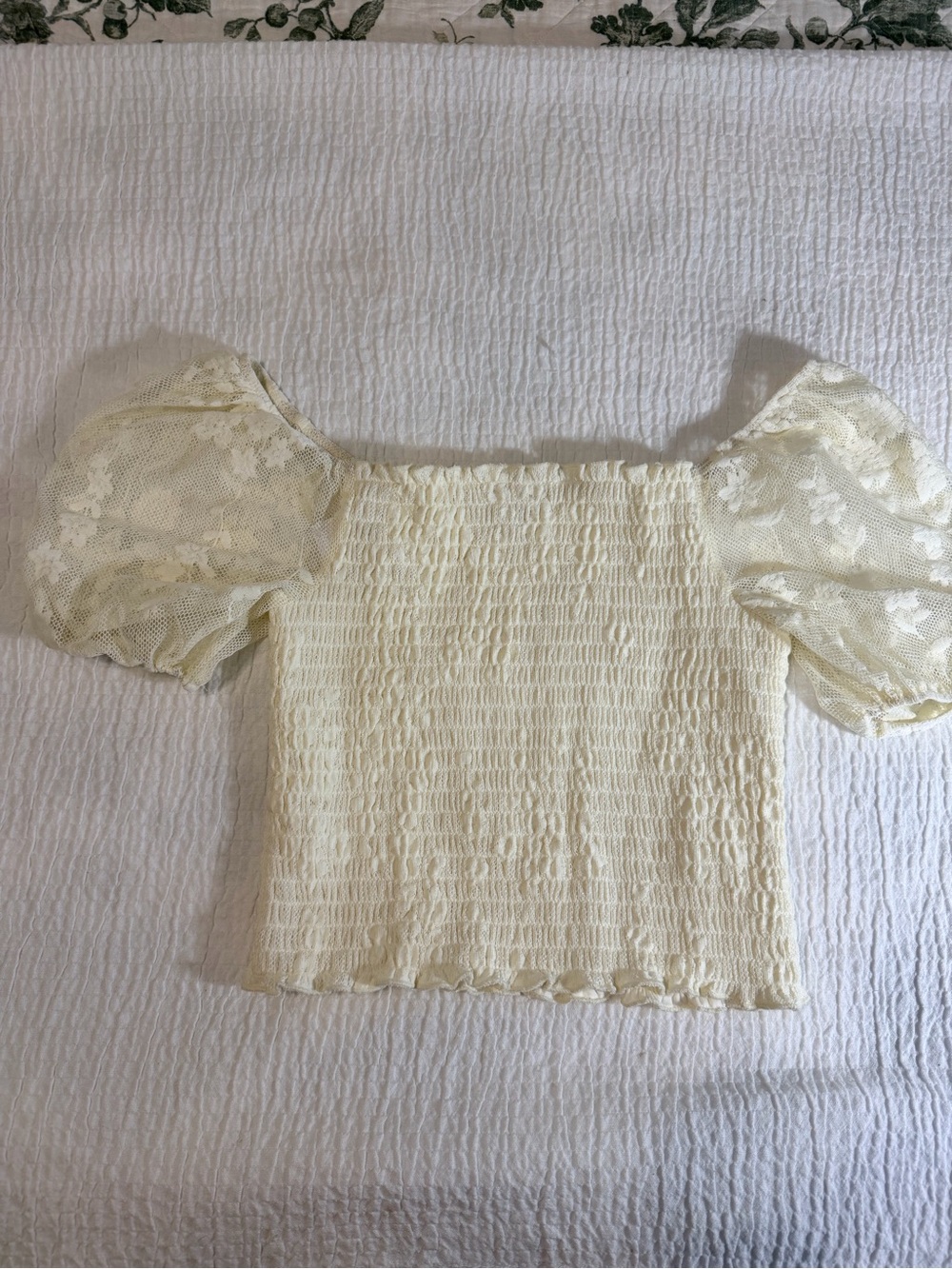 Willow Root Smocked Square Neck Puff Sleeve Top in Cream - Picture 4 of 6